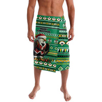 Green wrap-style lavalava shorts with Christmas Santa and eagle pattern