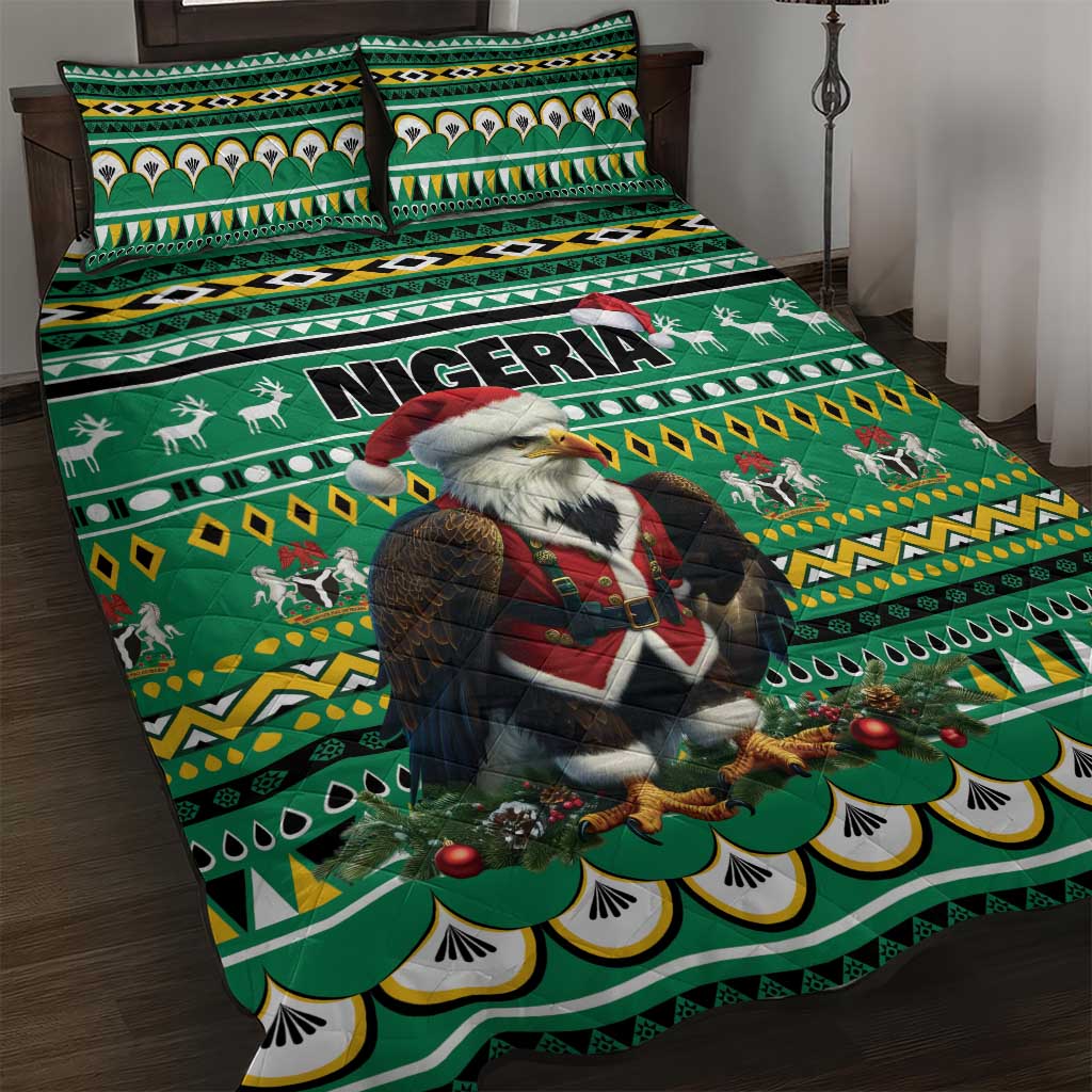 Nigeria Christmas Quilt Bed Set Eagle Santa African Pattern - Wonder Print Shop