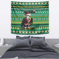 Green Nigeria Christmas tapestry with Santa-clad eagle and colorful African pattern