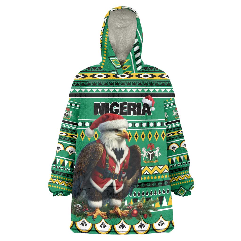 Nigeria Christmas Wearable Blanket Hoodie Eagle Santa African Pattern