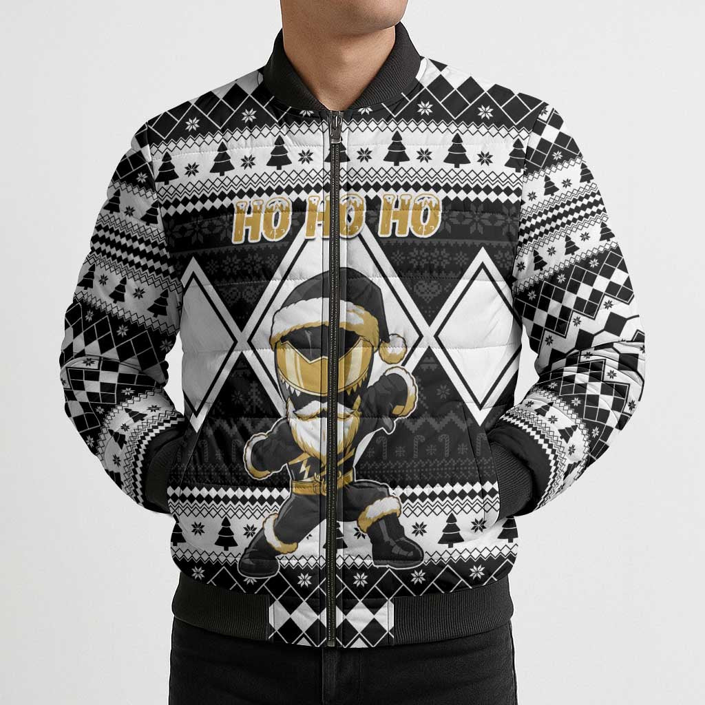 Personalized Power Black Ranger Santa Claus Bomber Puffer Jacket Funny Christmas - Wonder Print Shop