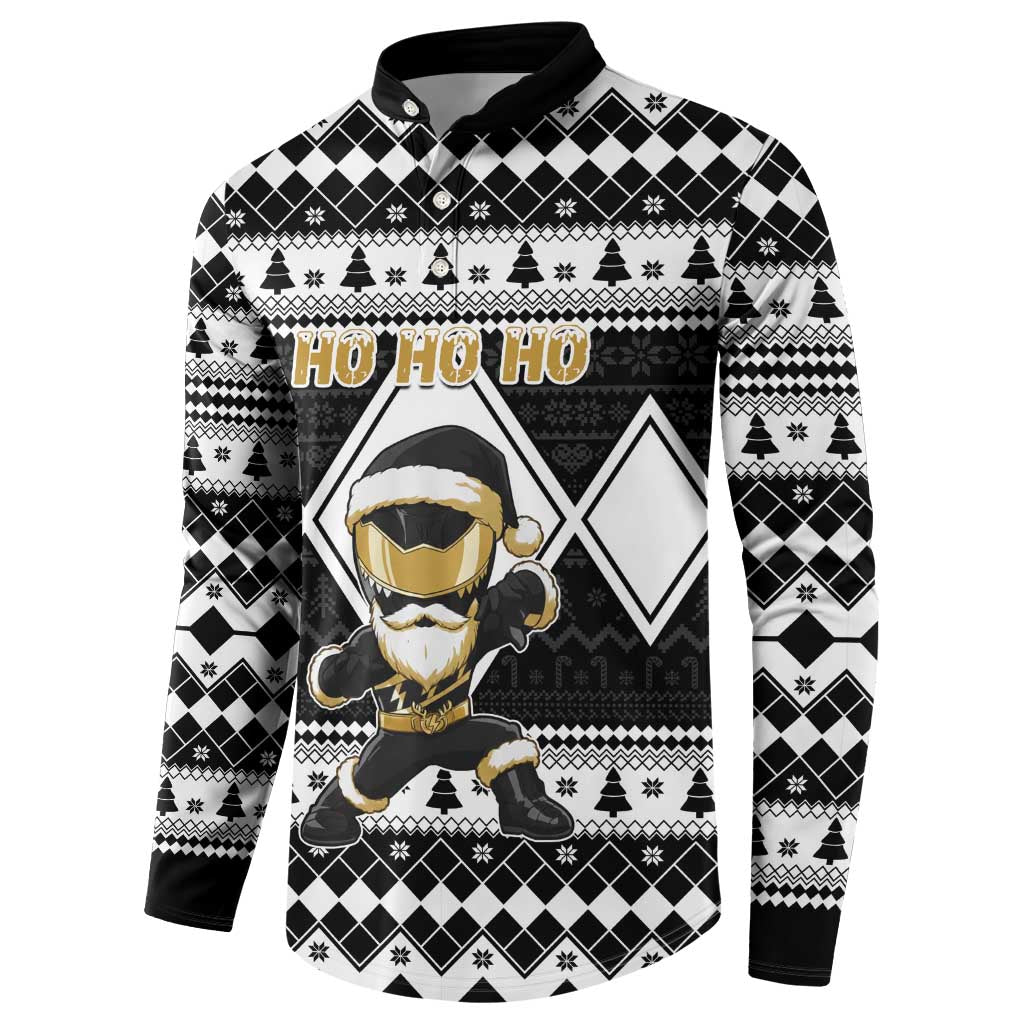 Personalized Power Black Ranger Santa Claus Button Sweatshirt Funny Christmas - Wonder Print Shop