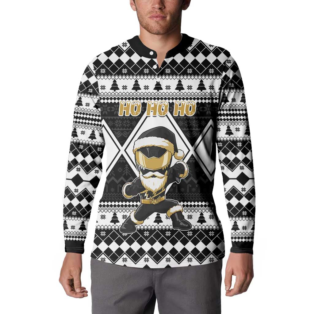 Personalized Power Black Ranger Santa Claus Button Sweatshirt Funny Christmas - Wonder Print Shop