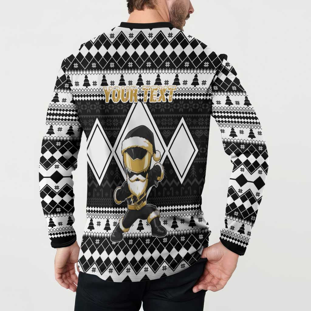 Personalized Power Black Ranger Santa Claus Button Sweatshirt Funny Christmas - Wonder Print Shop