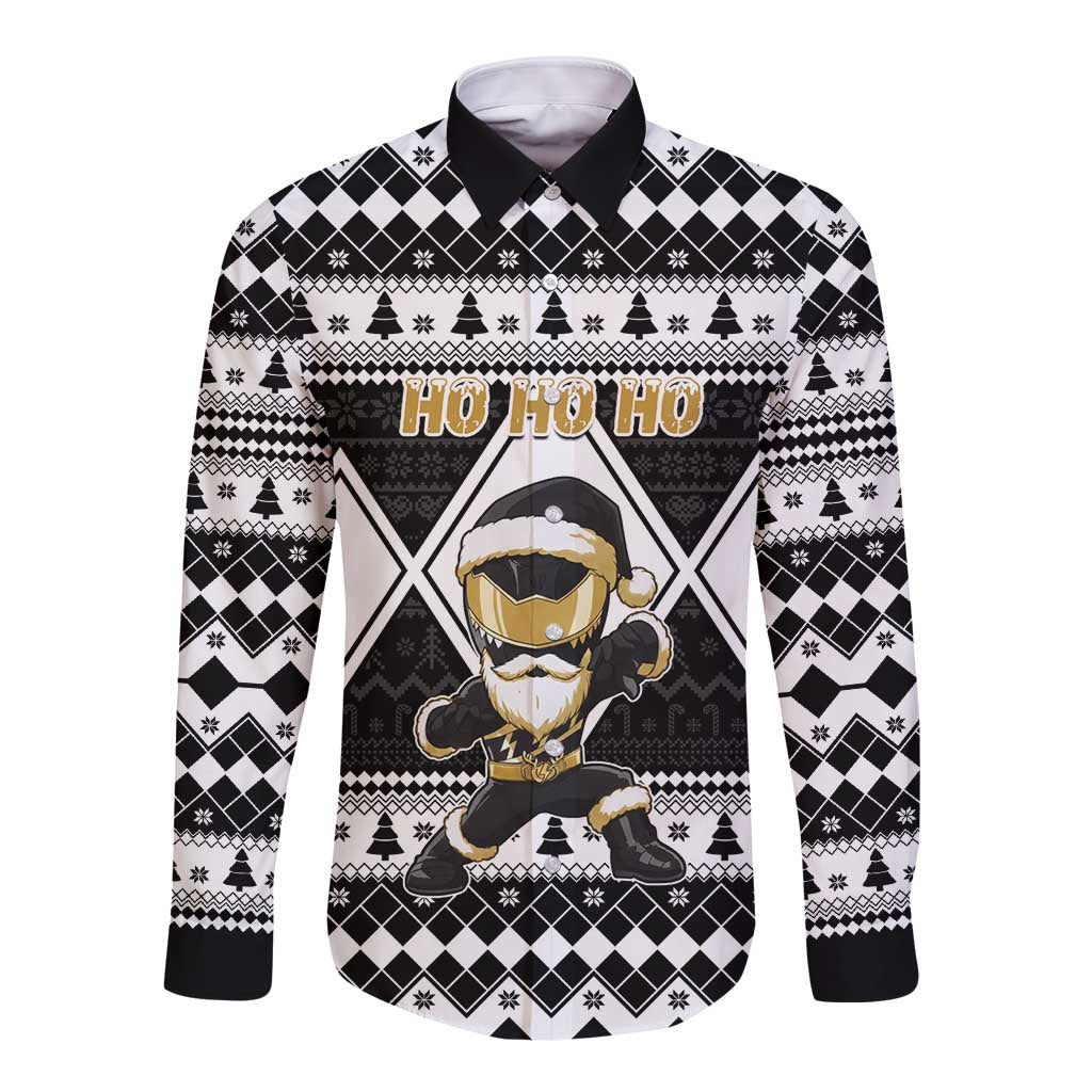 Personalized Power Black Ranger Santa Claus Long Sleeve Button Shirt Funny Christmas - Wonder Print Shop