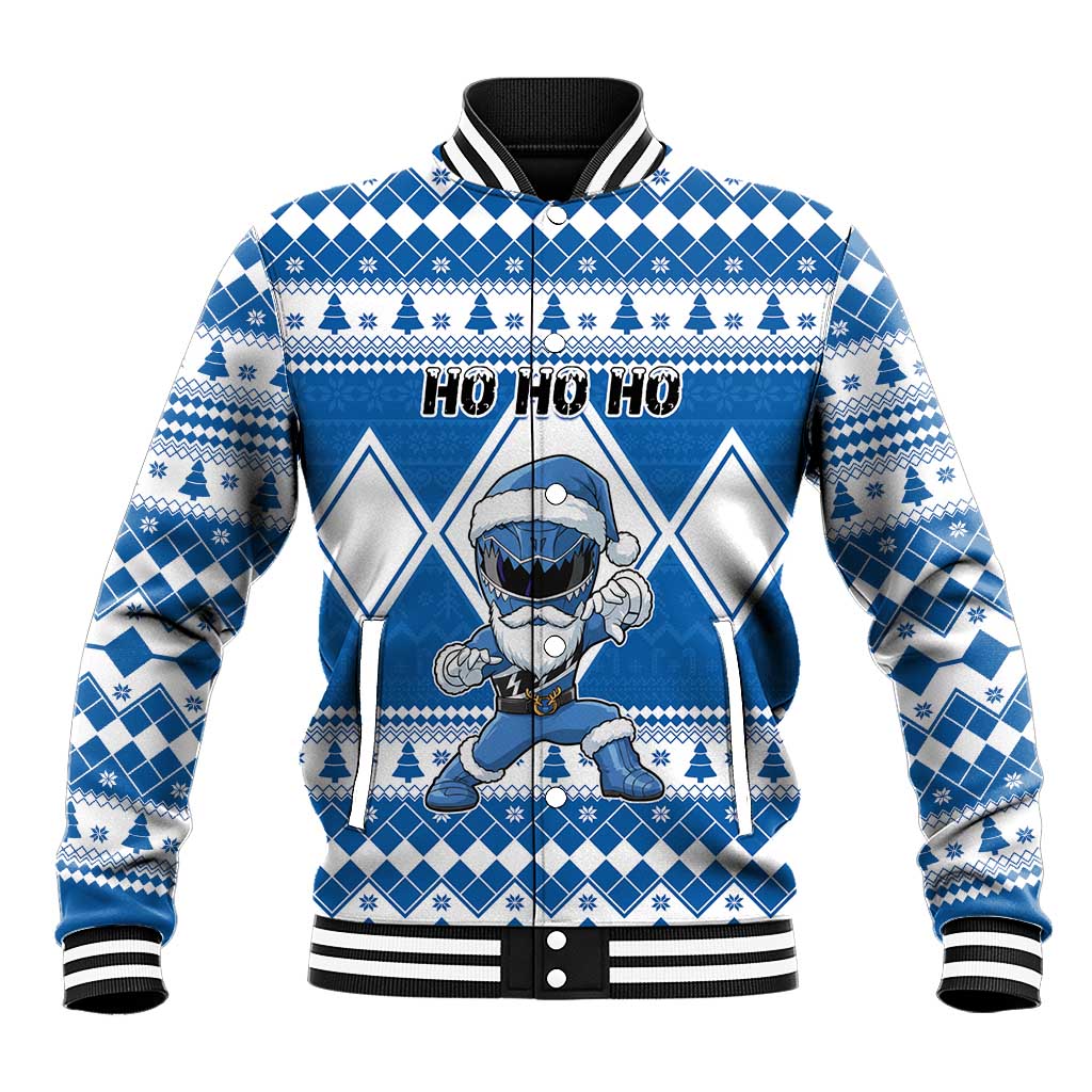 Personalized Power Blue Ranger Santa Claus Baseball Jacket Funny Christmas - Wonder Print Shop