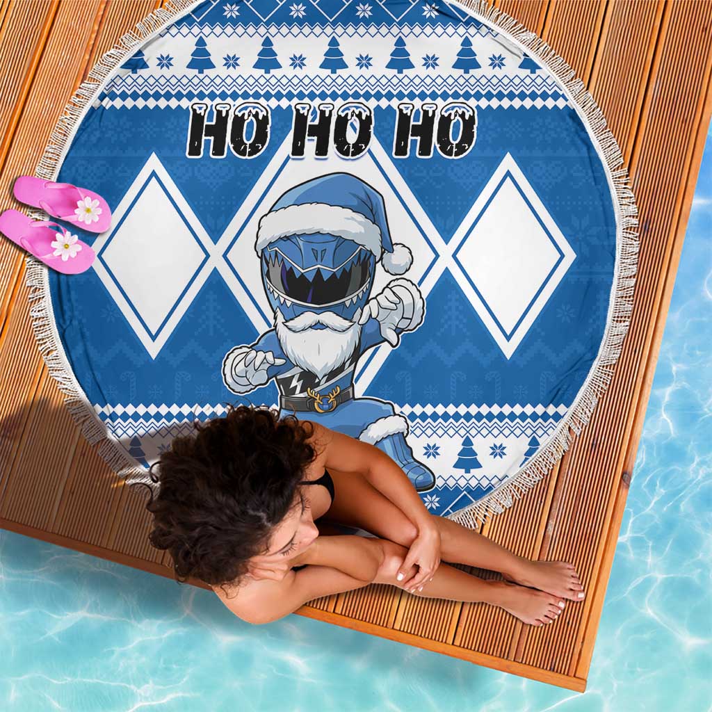 Power Blue Ranger Santa Claus Beach Blanket Funny Christmas - Wonder Print Shop