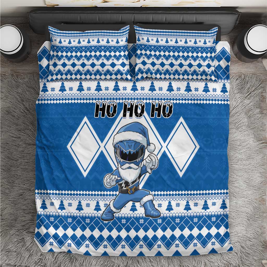 Power Blue Ranger Santa Claus Bedding Set Funny Christmas - Wonder Print Shop