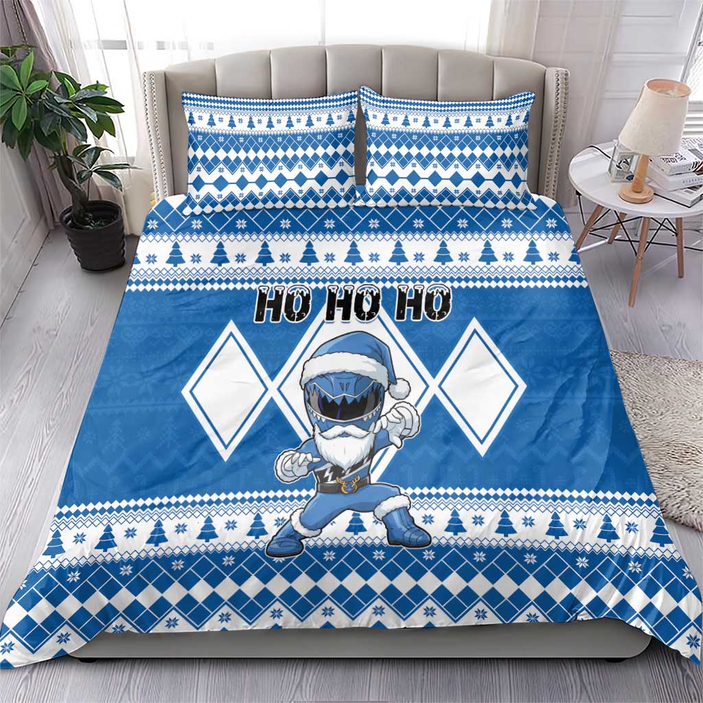 Power Blue Ranger Santa Claus Bedding Set Funny Christmas - Wonder Print Shop