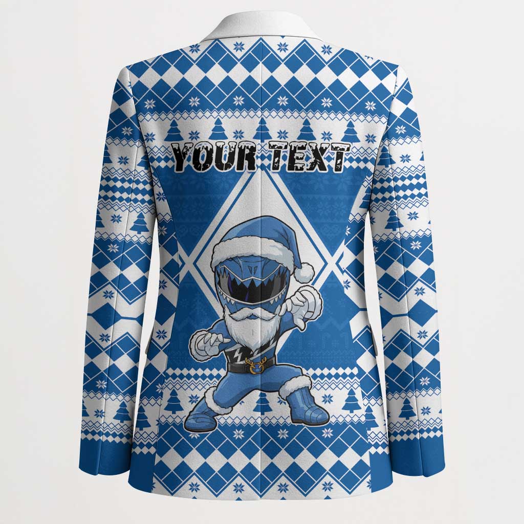 Personalized Power Blue Ranger Santa Claus Blazer Funny Christmas - Wonder Print Shop