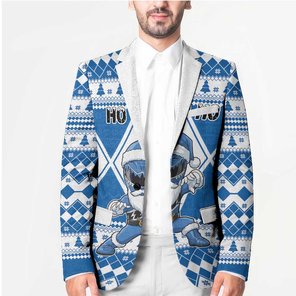 Personalized Power Blue Ranger Santa Claus Blazer Funny Christmas - Wonder Print Shop
