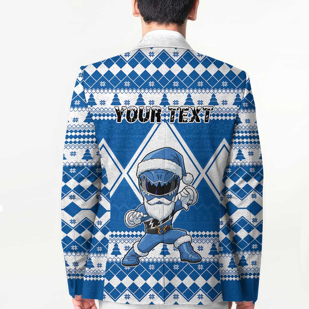 Personalized Power Blue Ranger Santa Claus Blazer Funny Christmas - Wonder Print Shop