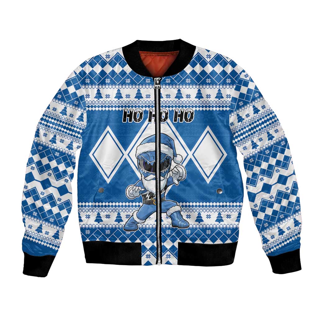 Personalized Power Blue Ranger Santa Claus Bomber Jacket Funny Christmas - Wonder Print Shop