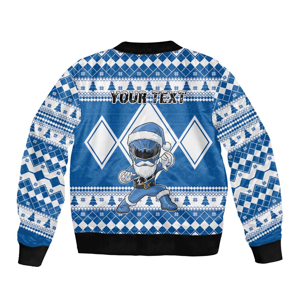 Personalized Power Blue Ranger Santa Claus Bomber Jacket Funny Christmas - Wonder Print Shop