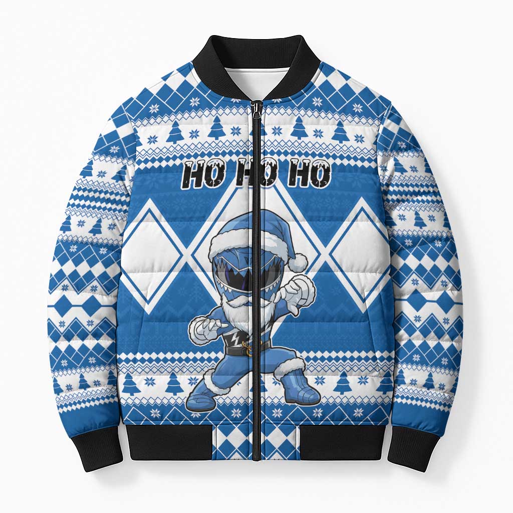 Personalized Power Blue Ranger Santa Claus Bomber Puffer Jacket Funny Christmas - Wonder Print Shop