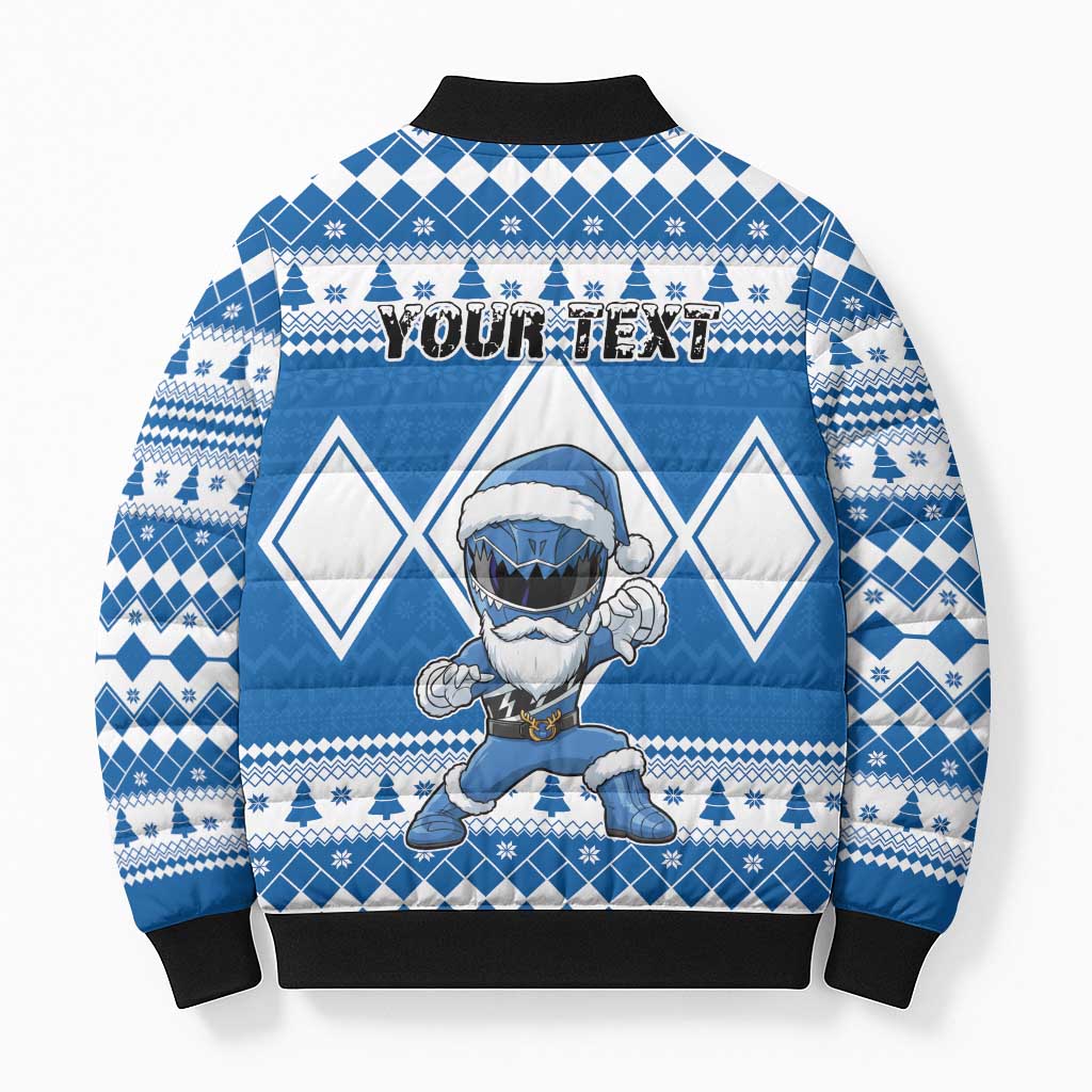 Personalized Power Blue Ranger Santa Claus Bomber Puffer Jacket Funny Christmas - Wonder Print Shop