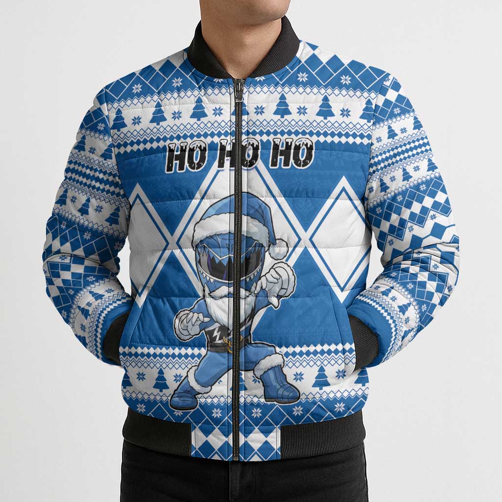 Personalized Power Blue Ranger Santa Claus Bomber Puffer Jacket Funny Christmas - Wonder Print Shop