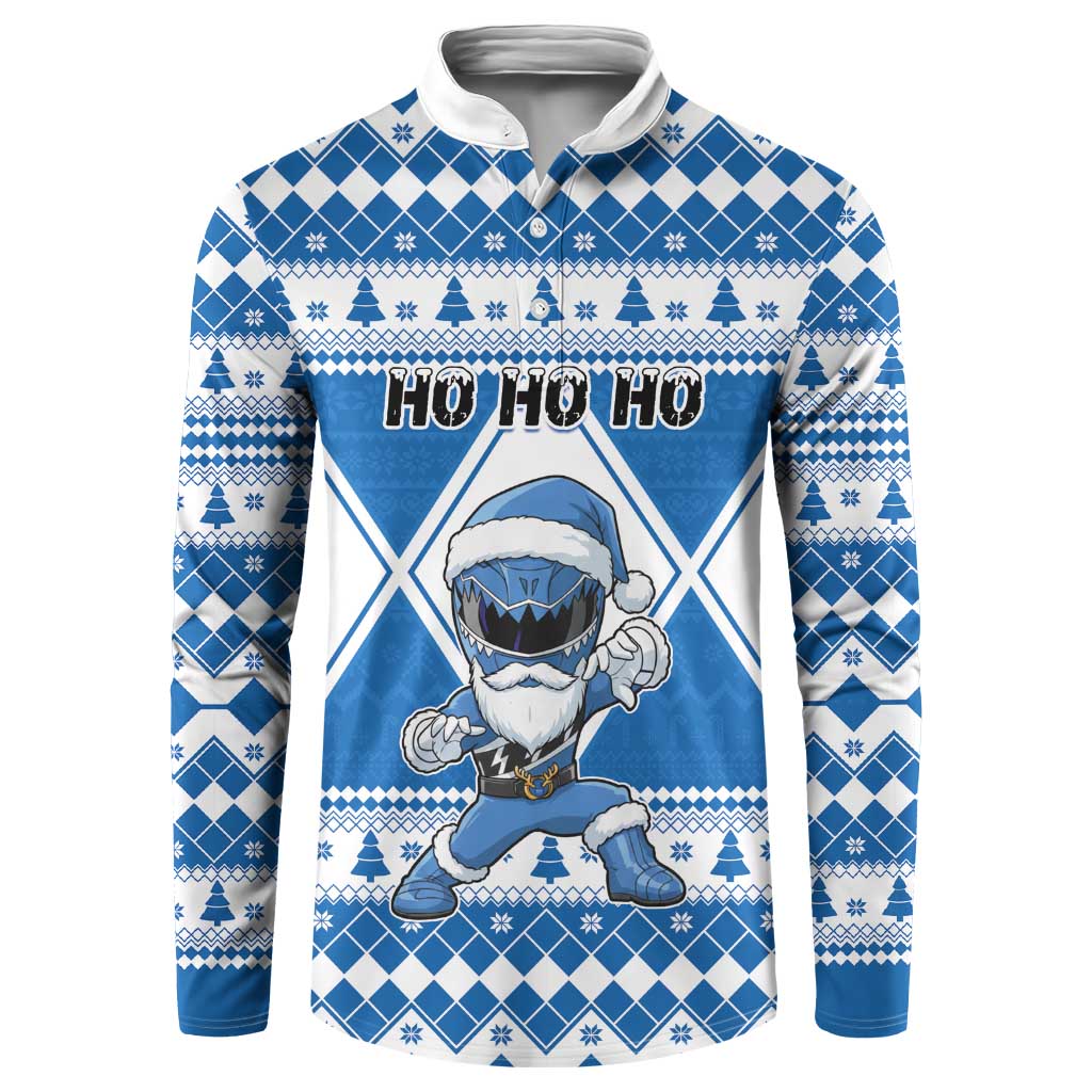Personalized Power Blue Ranger Santa Claus Button Sweatshirt Funny Christmas - Wonder Print Shop