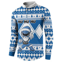 Personalized Power Blue Ranger Santa Claus Button Sweatshirt Funny Christmas - Wonder Print Shop