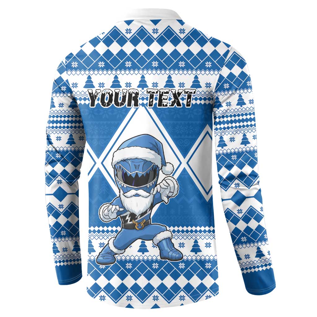 Personalized Power Blue Ranger Santa Claus Button Sweatshirt Funny Christmas - Wonder Print Shop