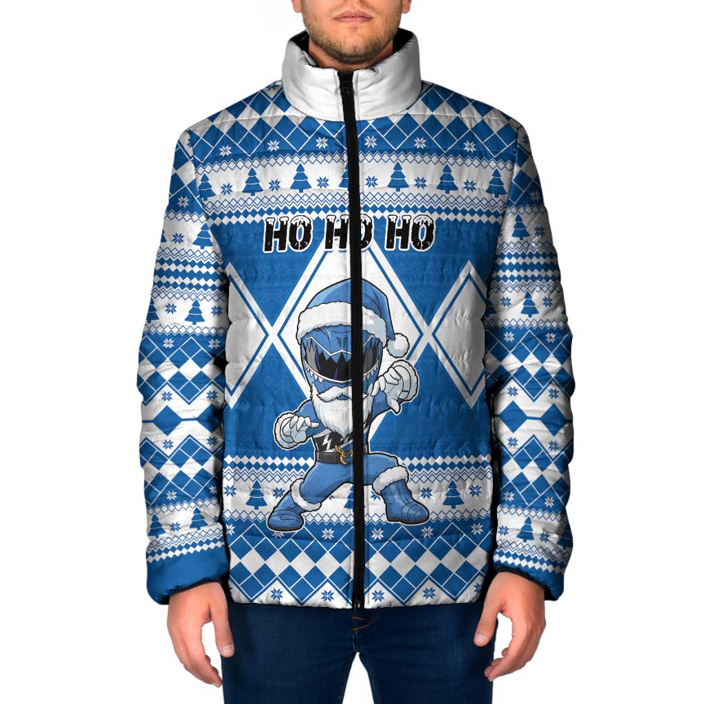 Personalized Power Blue Ranger Santa Claus Padded Jacket Funny Christmas - Wonder Print Shop
