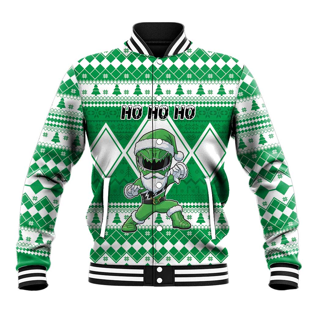 Personalized Power Green Ranger Santa Claus Baseball Jacket Funny Christmas - Wonder Print Shop