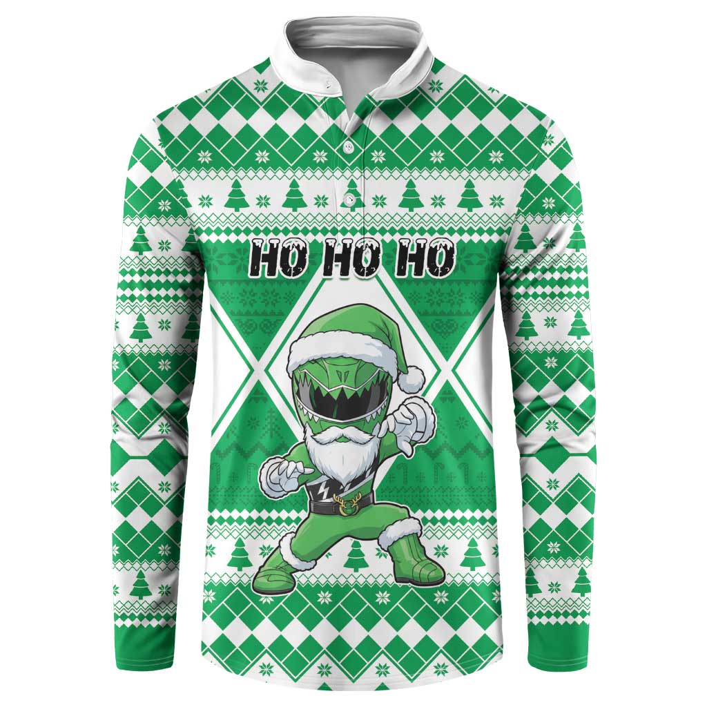Personalized Power Green Ranger Santa Claus Button Sweatshirt Funny Christmas - Wonder Print Shop