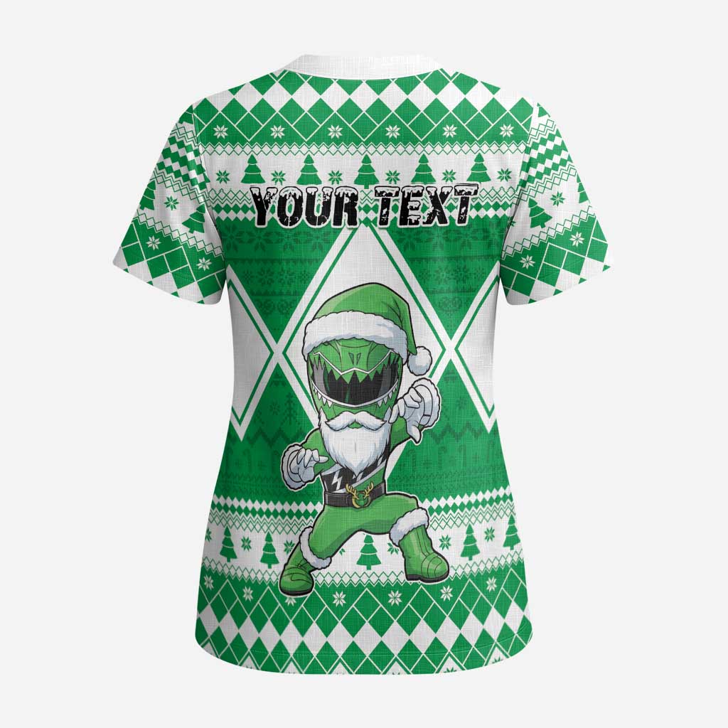 Personalized Power Green Ranger Santa Claus Scrub Top Funny Christmas - Wonder Print Shop