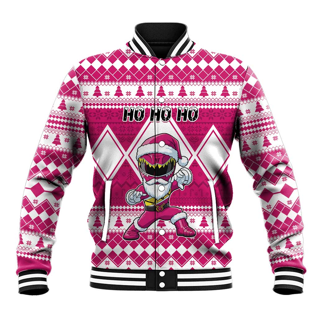Personalized Power Pink Ranger Santa Claus Baseball Jacket Funny Christmas - Wonder Print Shop