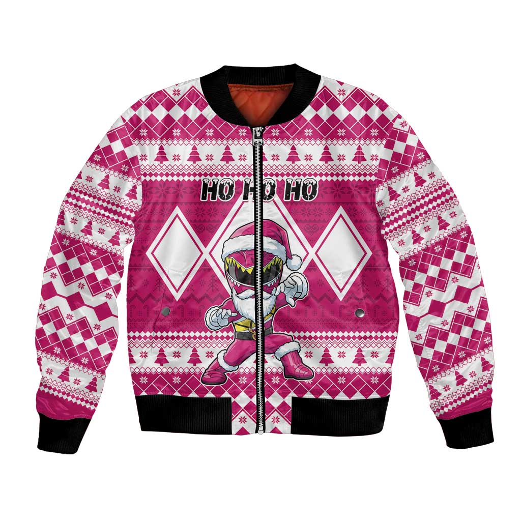 Personalized Power Pink Ranger Santa Claus Bomber Jacket Funny Christmas - Wonder Print Shop