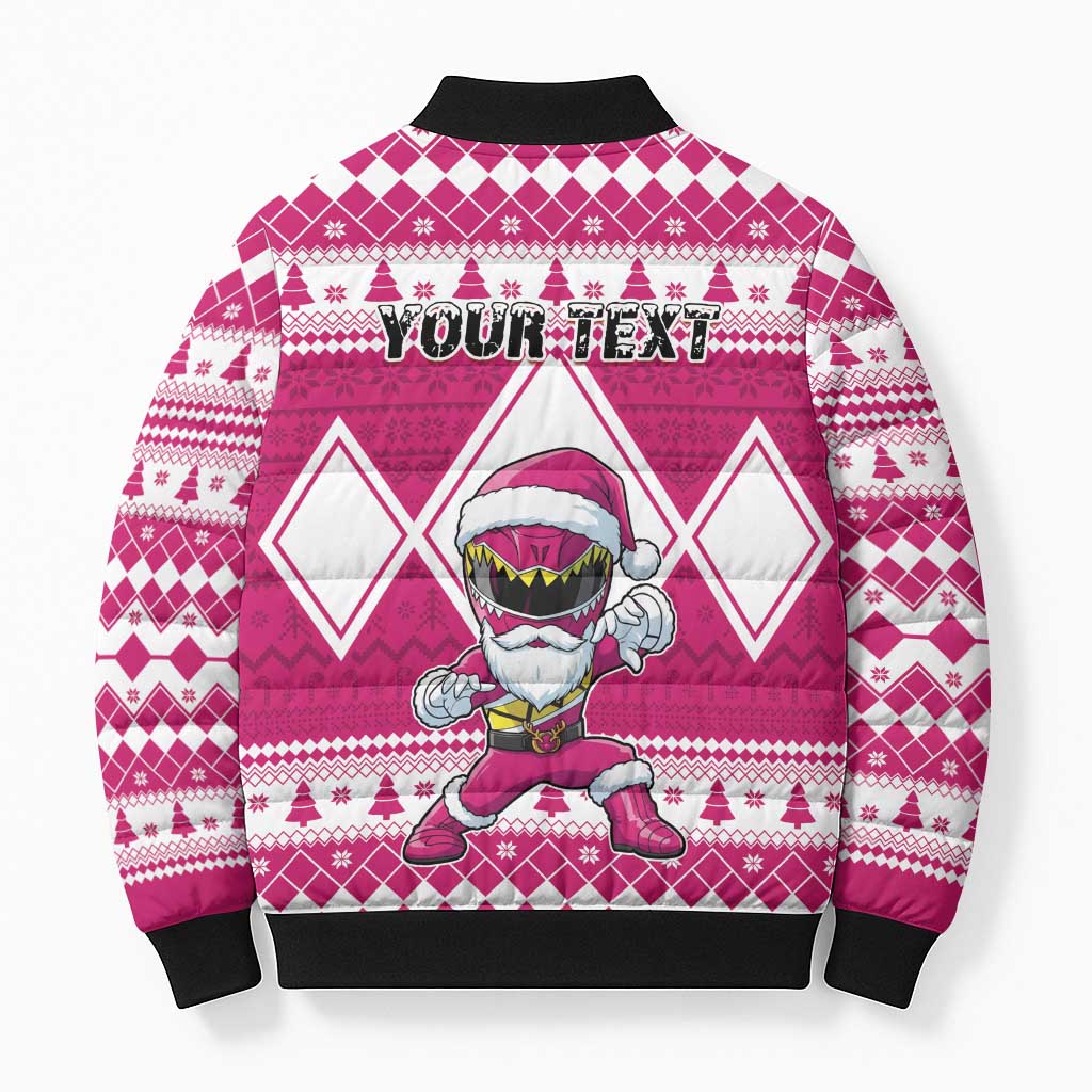 Personalized Power Pink Ranger Santa Claus Bomber Puffer Jacket Funny Christmas - Wonder Print Shop