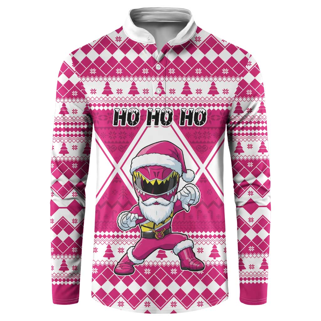 Personalized Power Pink Ranger Santa Claus Button Sweatshirt Funny Christmas - Wonder Print Shop