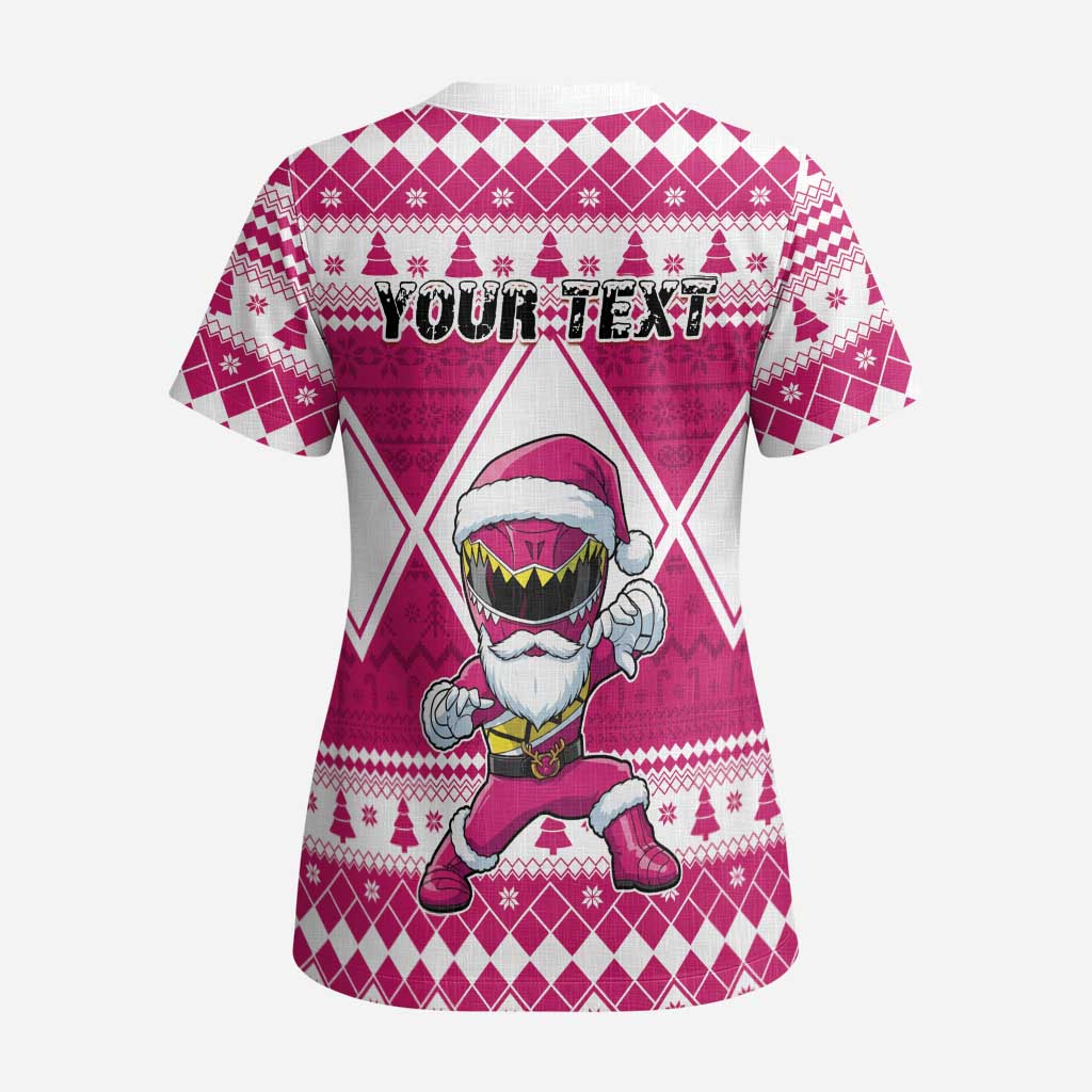 Personalized Power Pink Ranger Santa Claus Scrub Top Funny Christmas - Wonder Print Shop