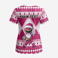 Personalized Power Pink Ranger Santa Claus Scrub Top Funny Christmas - Wonder Print Shop