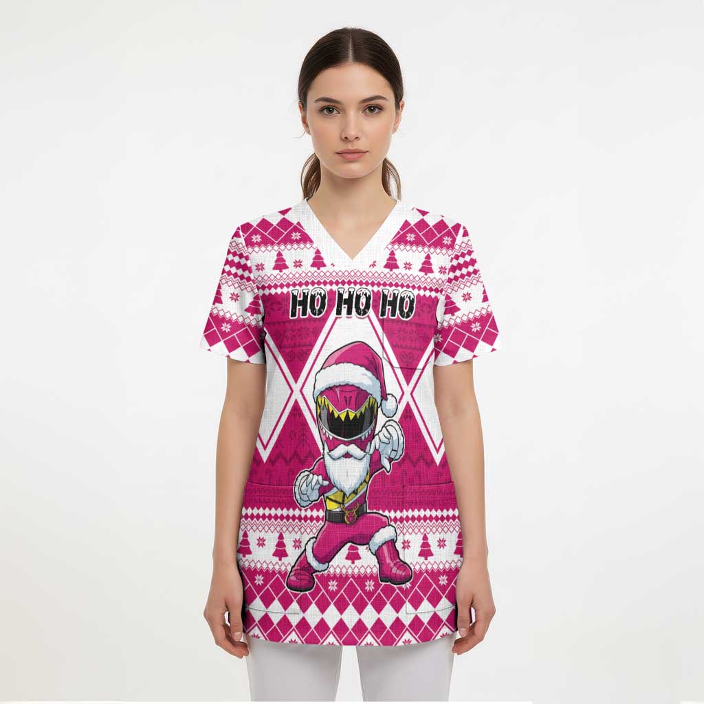 Personalized Power Pink Ranger Santa Claus Scrub Top Funny Christmas - Wonder Print Shop