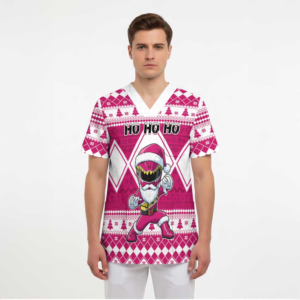 Personalized Power Pink Ranger Santa Claus Scrub Top Funny Christmas - Wonder Print Shop
