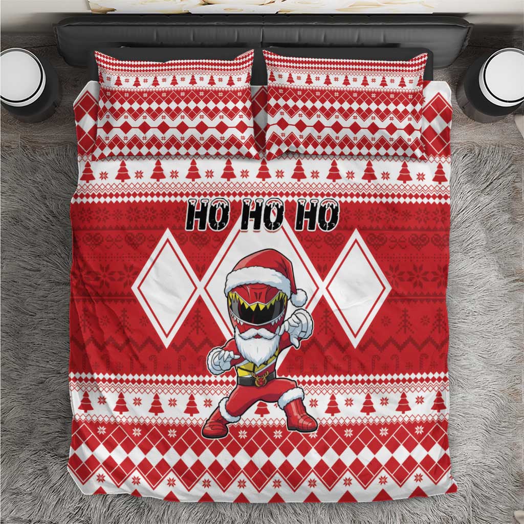 Power Red Ranger Santa Claus Bedding Set Funny Christmas - Wonder Print Shop