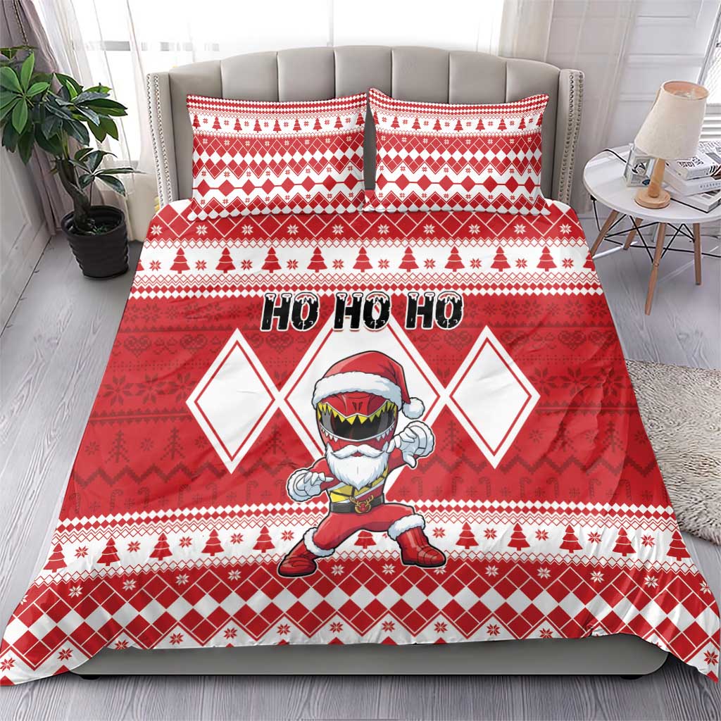 Power Red Ranger Santa Claus Bedding Set Funny Christmas - Wonder Print Shop