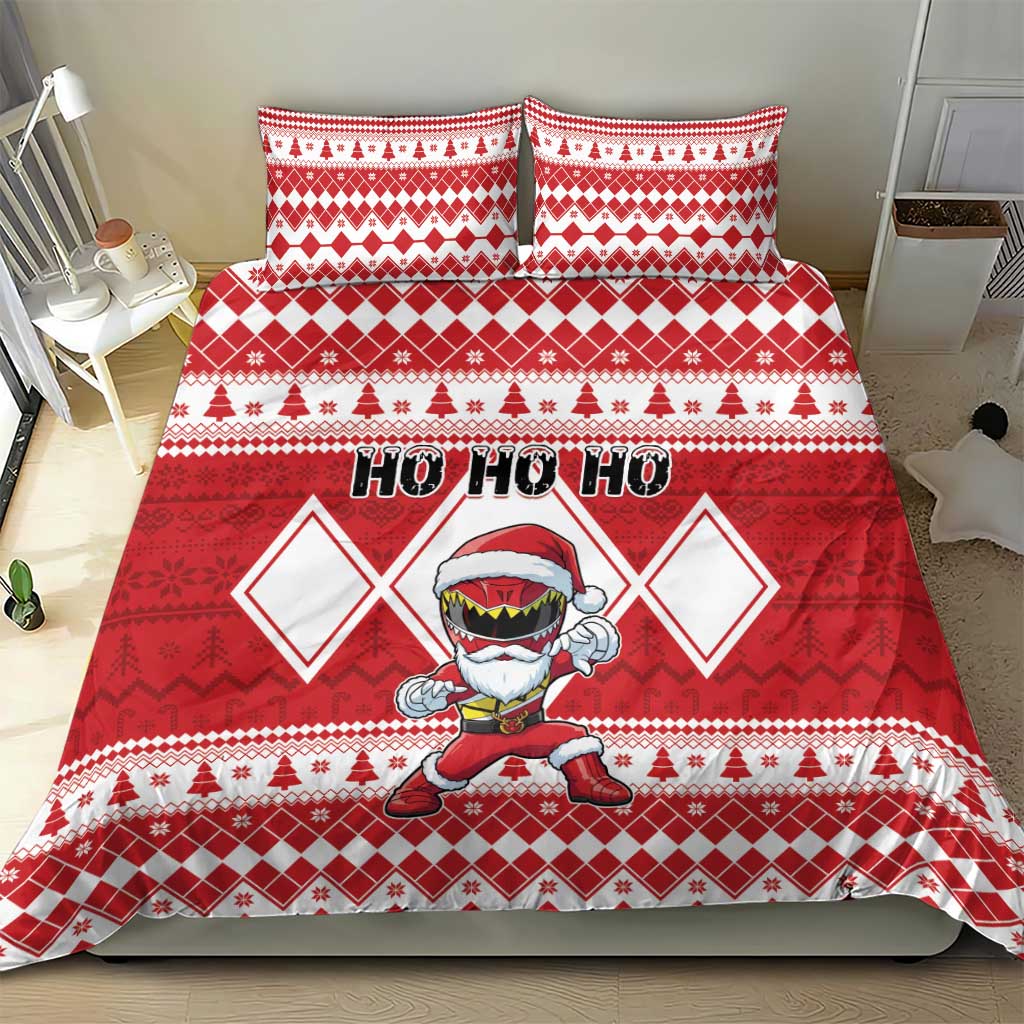 Power Red Ranger Santa Claus Bedding Set Funny Christmas - Wonder Print Shop