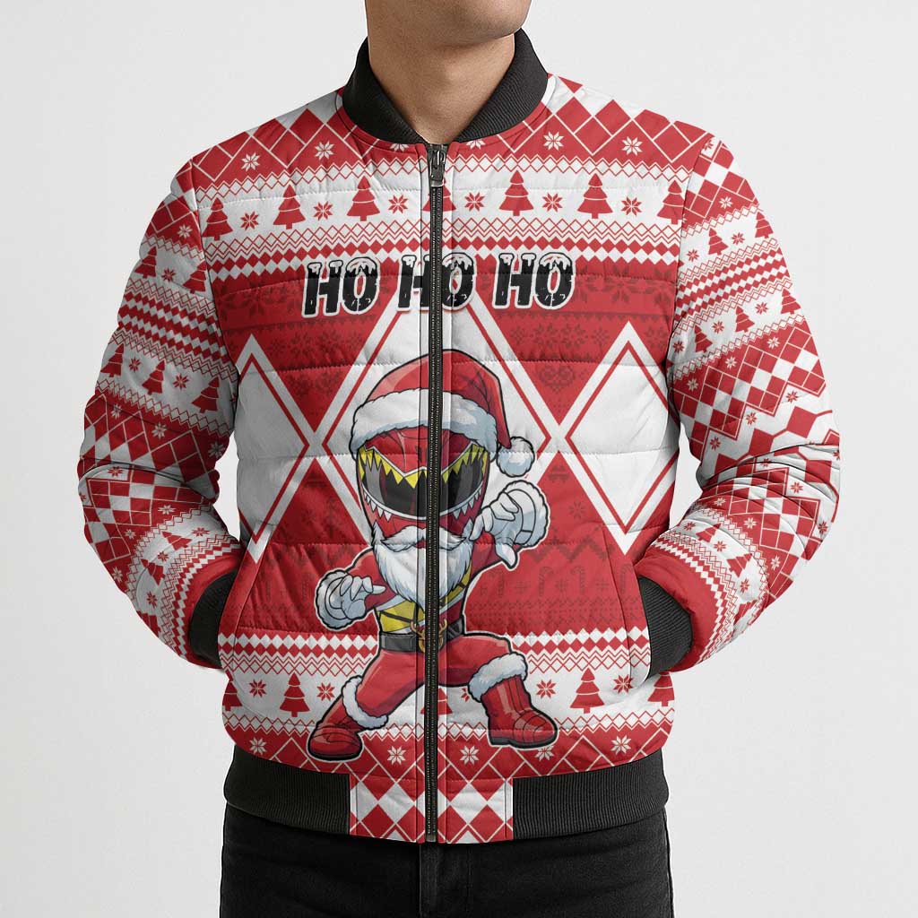 Personalized Power Red Ranger Santa Claus Bomber Puffer Jacket Funny Christmas - Wonder Print Shop
