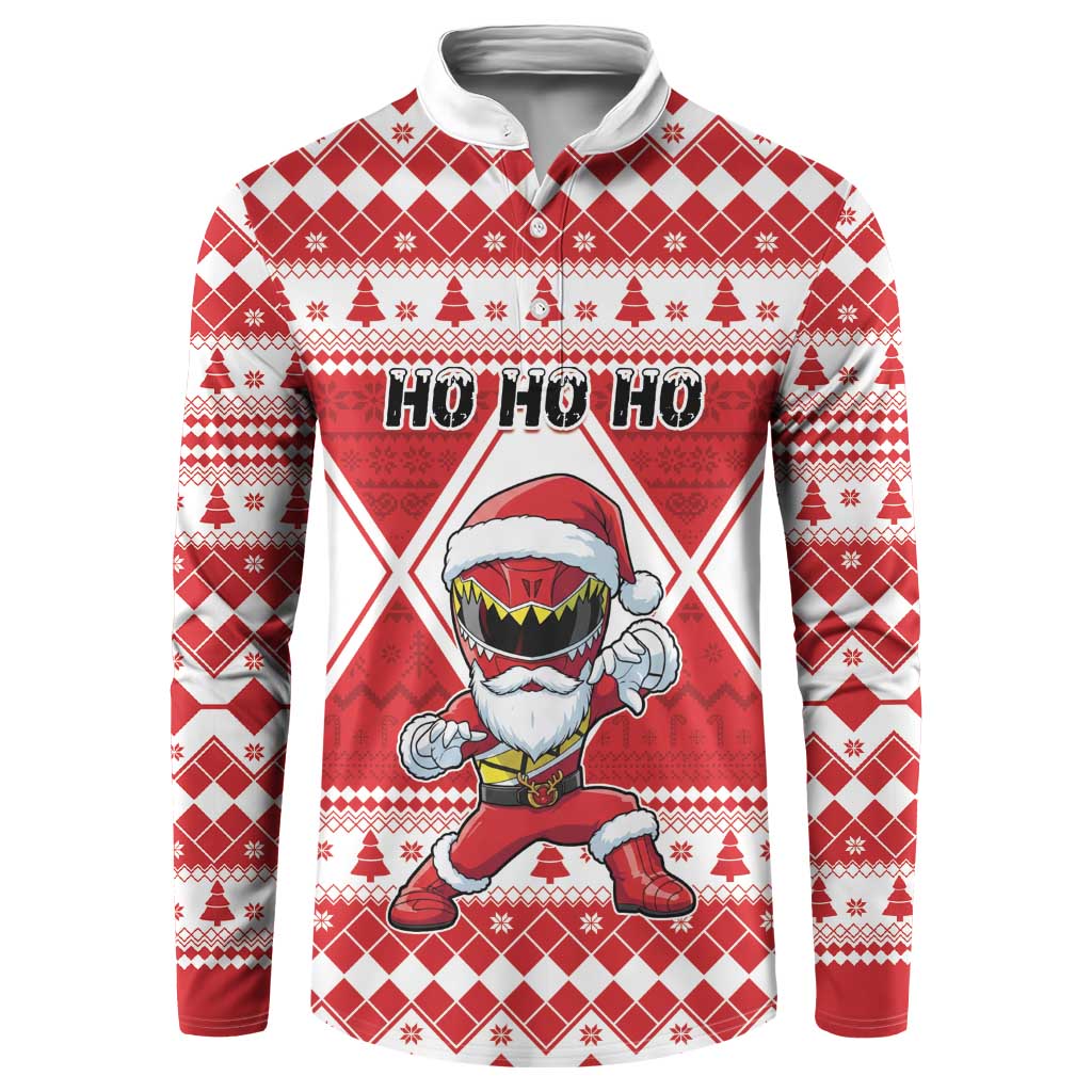 Personalized Power Red Ranger Santa Claus Button Sweatshirt Funny Christmas - Wonder Print Shop