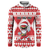 Personalized Power Red Ranger Santa Claus Button Sweatshirt Funny Christmas - Wonder Print Shop