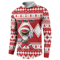 Personalized Power Red Ranger Santa Claus Button Sweatshirt Funny Christmas - Wonder Print Shop