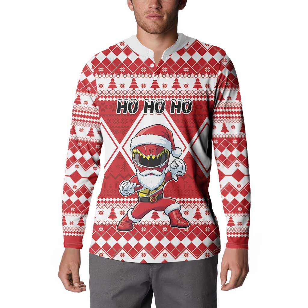 Personalized Power Red Ranger Santa Claus Button Sweatshirt Funny Christmas - Wonder Print Shop