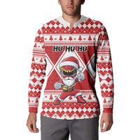 Personalized Power Red Ranger Santa Claus Button Sweatshirt Funny Christmas - Wonder Print Shop