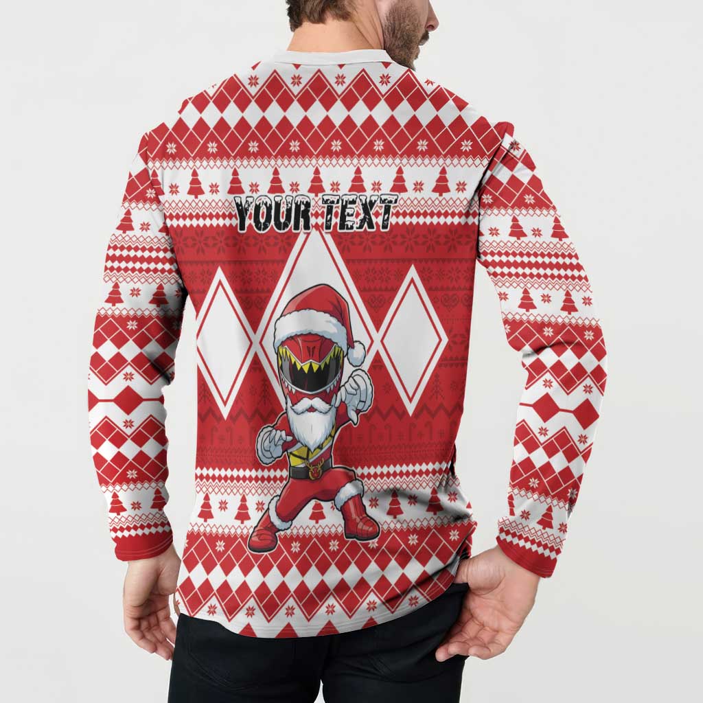 Personalized Power Red Ranger Santa Claus Button Sweatshirt Funny Christmas - Wonder Print Shop