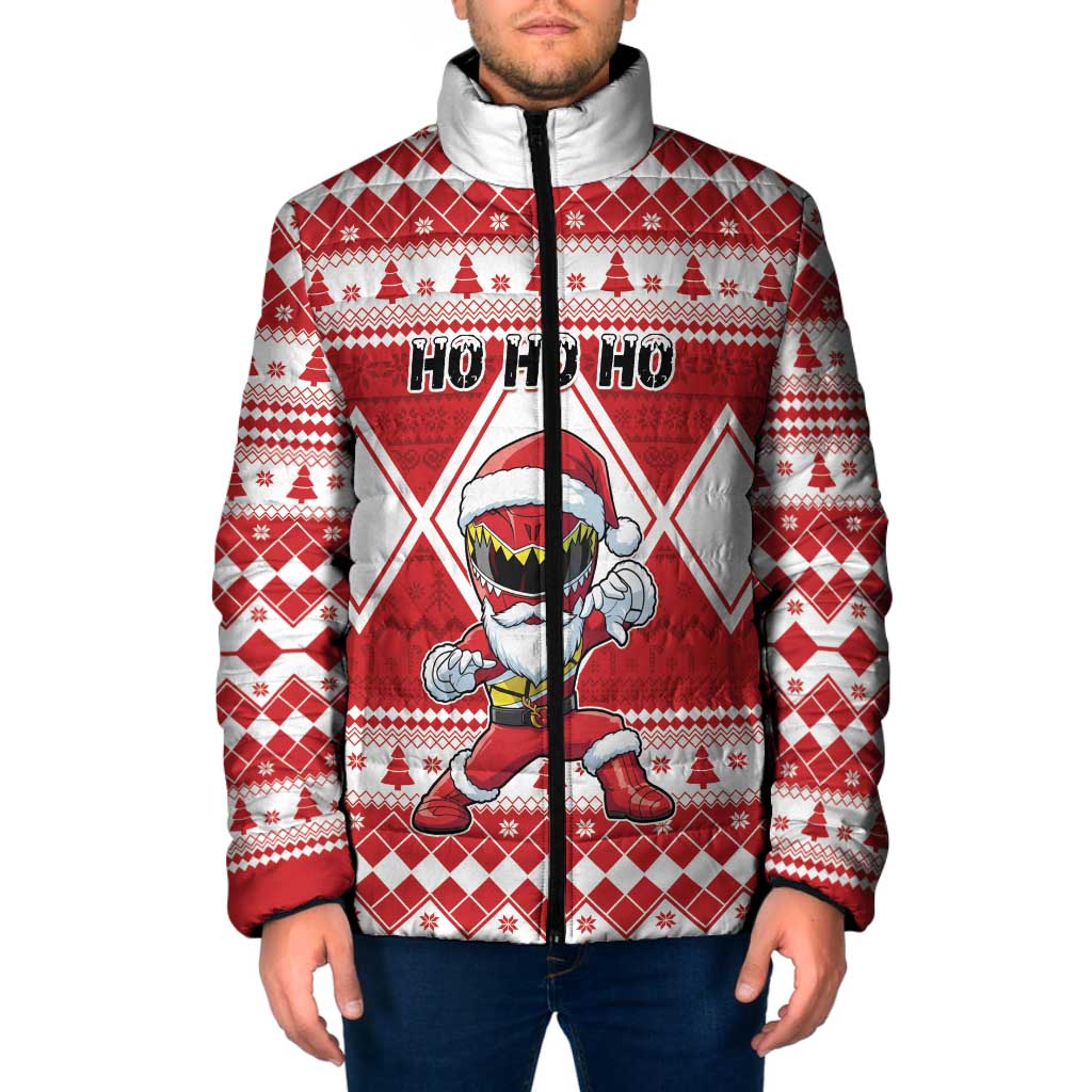Personalized Power Red Ranger Santa Claus Padded Jacket Funny Christmas - Wonder Print Shop