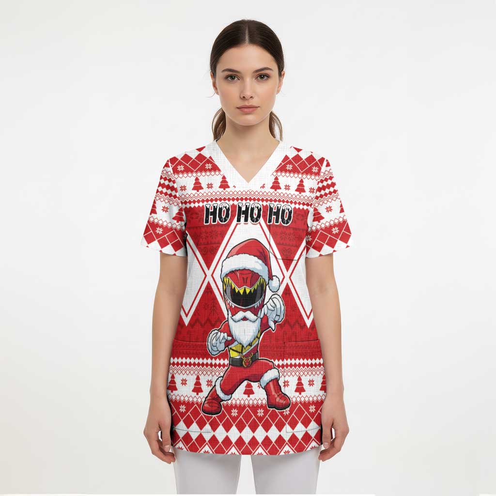 Personalized Power Red Ranger Santa Claus Scrub Top Funny Christmas - Wonder Print Shop