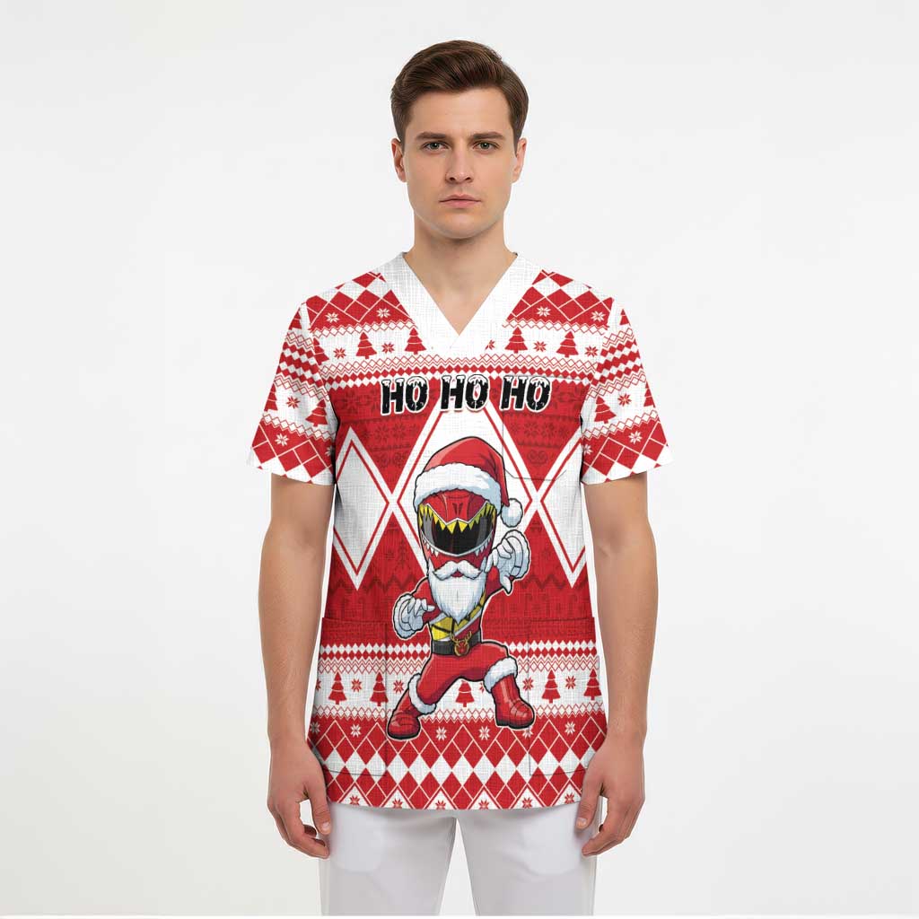 Personalized Power Red Ranger Santa Claus Scrub Top Funny Christmas - Wonder Print Shop