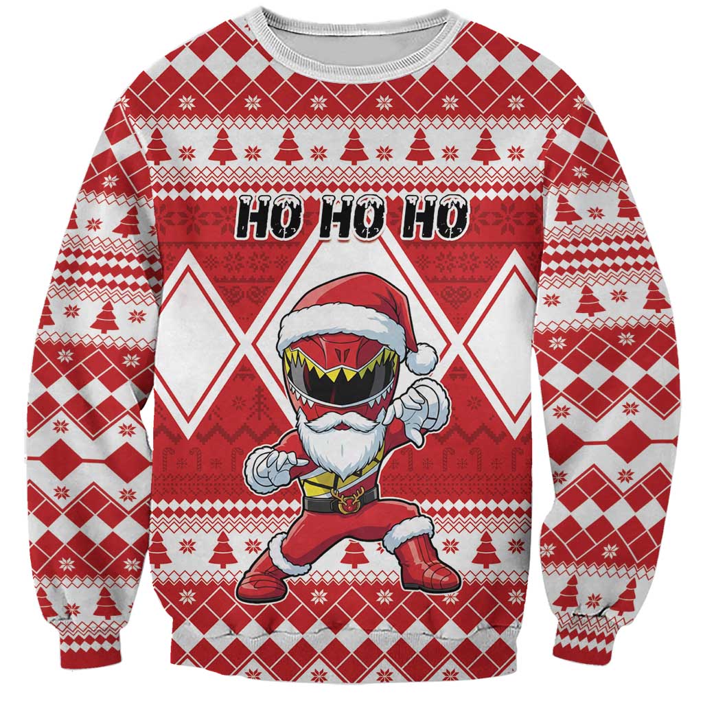 Personalized Power Red Ranger Santa Claus Sweatshirt Funny Christmas - Wonder Print Shop